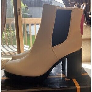 Hawkwell Women's Platform Side Zipper Chelsea Boots High Heel Square Toe Size 10